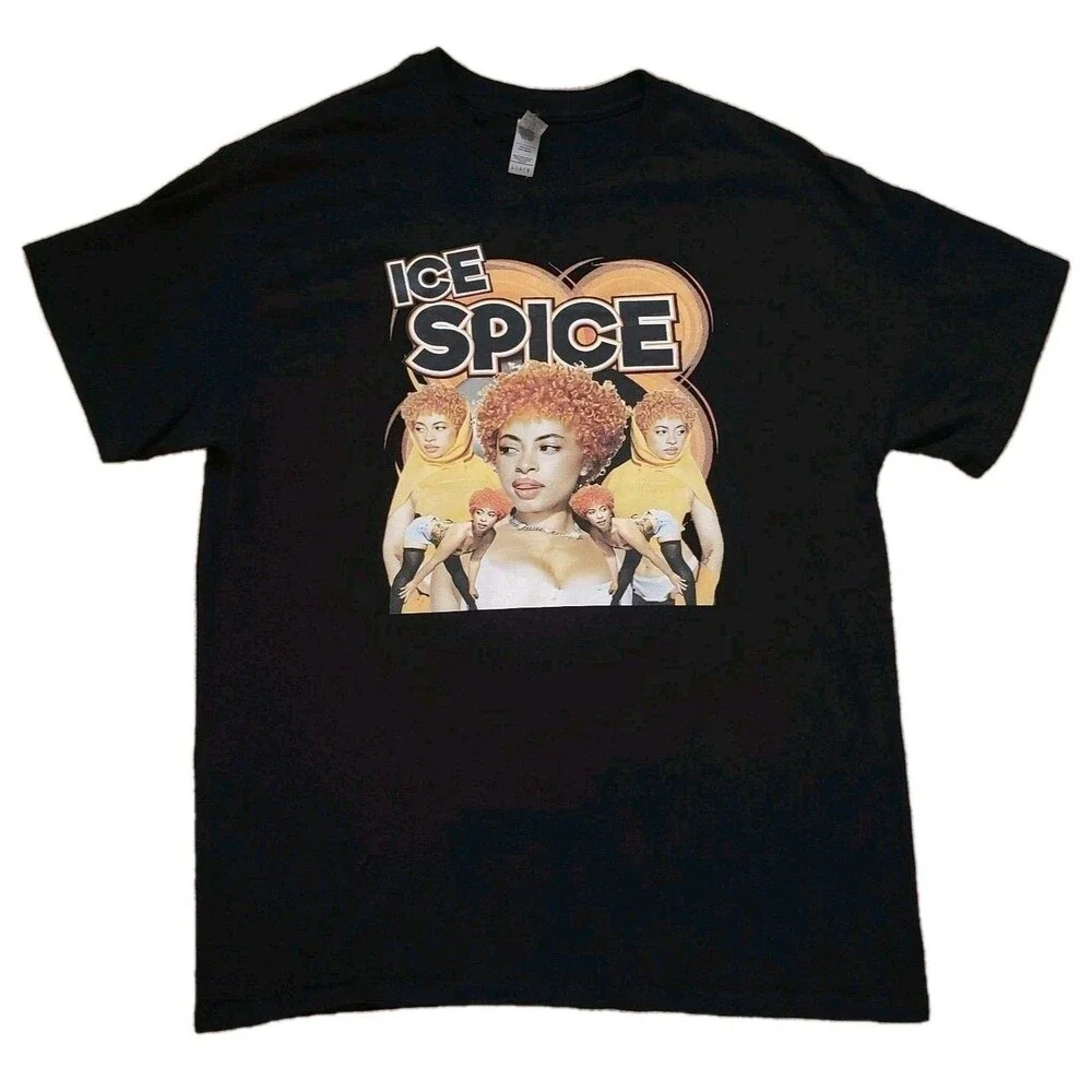 Ice Spice Munch Size Large Mens Black 100% Cotton Gildan T-Shirt Hip Hop Rap